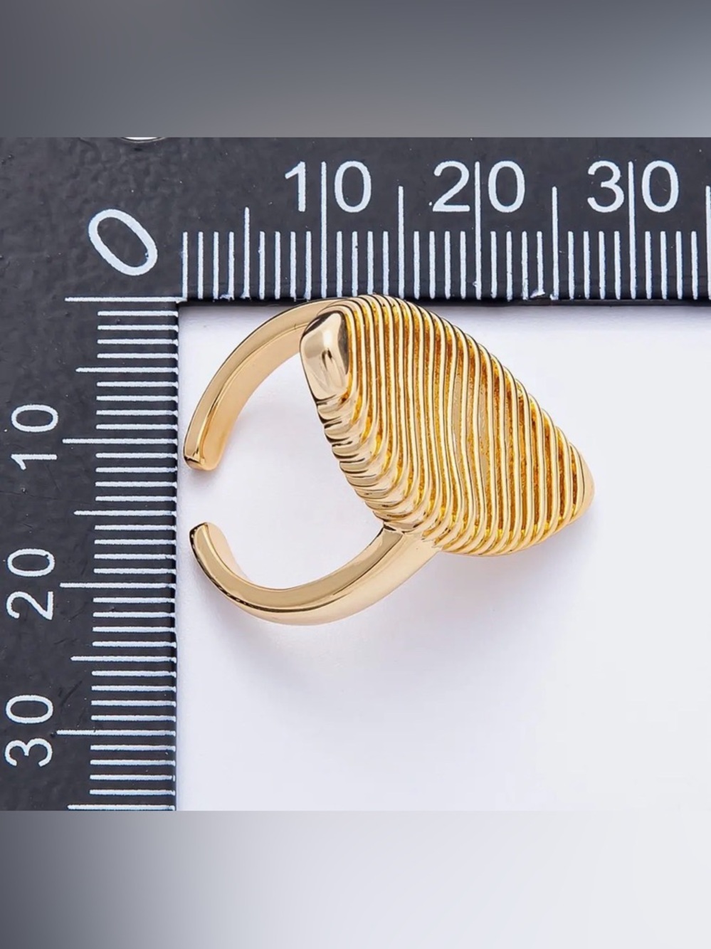18K Gold Filled Open Linear Lined
Navette Geometric Ring - Picture 3 of 4